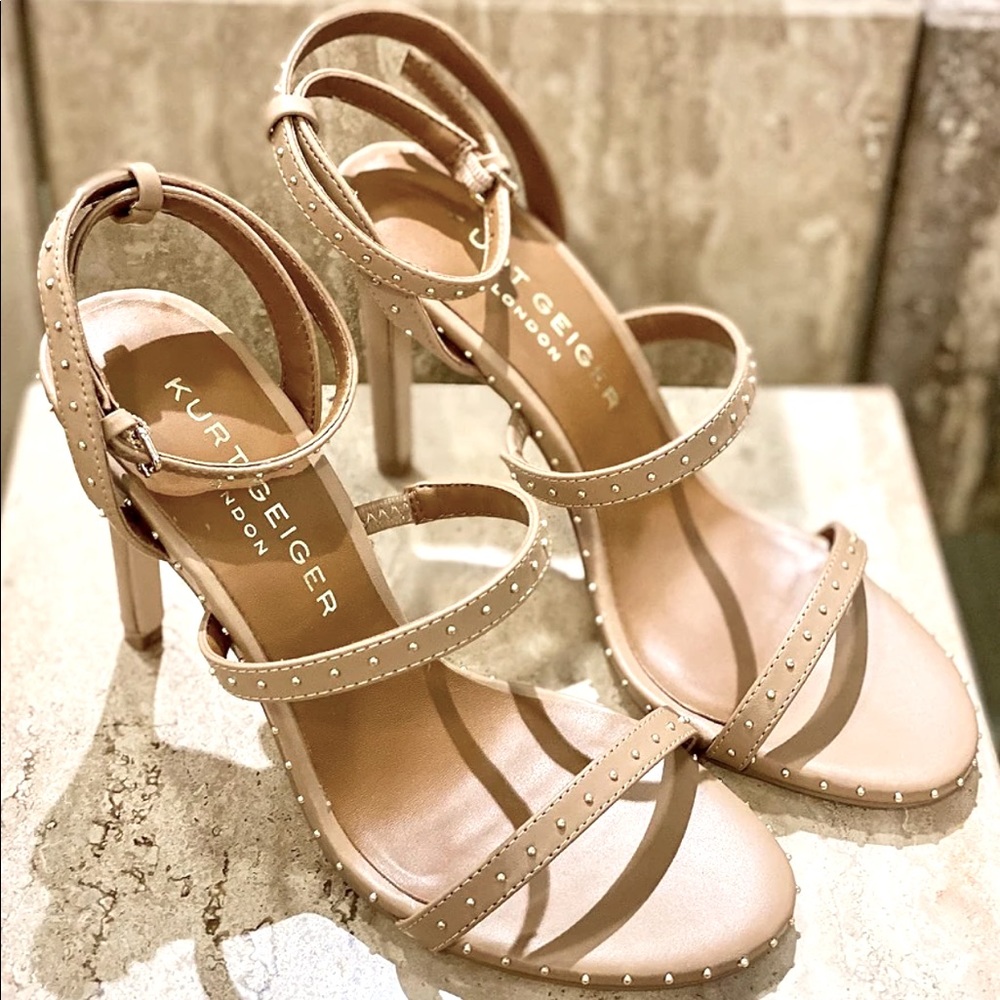Kurt Geiger London Nude Portia Studded Leather Strappy Dress Sandals